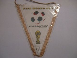 Rare Old 1990 Italia Fifa Football World Cup Mini Pennant 6 Inches By 7 Inches