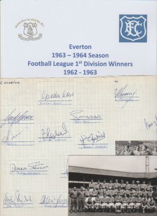Everton 1963 - 1964 Champions Rare Autograph Book Pages 20 X Signatures