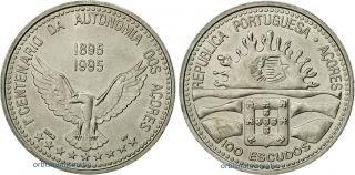 Azores 1995 Portugal 100 Escudos Centenary Azores Autonomy Rare 100$00 Unc Coin