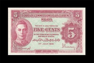1.  7.  1941 Malaya & British Borneo Kgvi 5 Cents Rare ( (gem Unc))