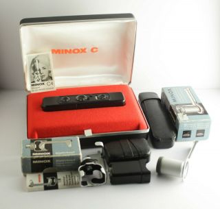Rare Black Minox C Subminiature Spy Camera,  Box & Accessories F/3,  5 15mm Lens