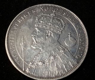 Sweden 1897 - Eb 2 Kronor Silver Oscar Ii Detailed,  Extr.  Rare In This Cond.