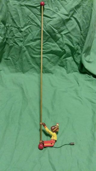 Vintage 1930s 18 Inch Long Jog - O Tin Toy Monkey On A Pole,  Rare Hard 2 Find Item