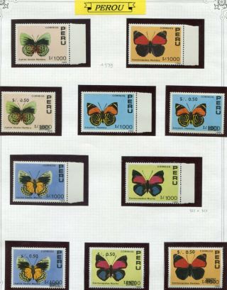 Fauna_2896 1992 Peru Butterflies Rare Overprint 5,  5 Mnh