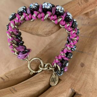 Juicy Couture Rare " Pink Ribbon " Steel Chain Bracelet 7 " Exquisite