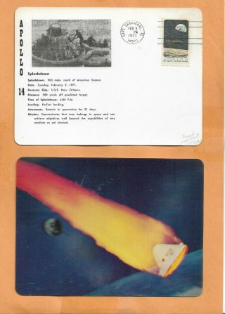 Apollo 14 Splashdown Feb 9,  1971 Cape Canaveral 3 - D Space Postcard Rare