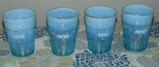 RARE Antique BLUE OPALESCENT Tumblers NORTHWOOD Glasses TUMBLERS 3