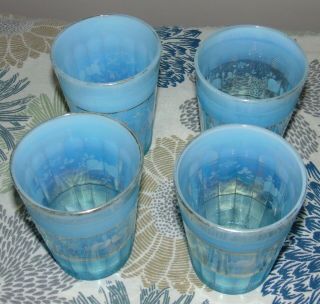 RARE Antique BLUE OPALESCENT Tumblers NORTHWOOD Glasses TUMBLERS 4