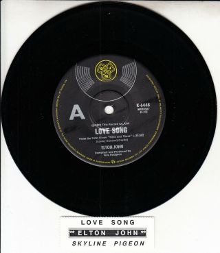 Elton John Love Song 7 " 45 Rpm Vinyl Record Rare,  Juke Box Title Strip
