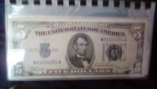 Series 1934 $5 Five Dollar Bill BLUE Seal Rare Old US National Bank Note 2