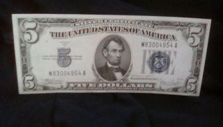 Series 1934 $5 Five Dollar Bill BLUE Seal Rare Old US National Bank Note 5