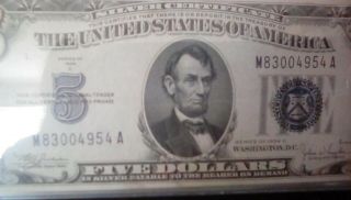 Series 1934 $5 Five Dollar Bill BLUE Seal Rare Old US National Bank Note 7