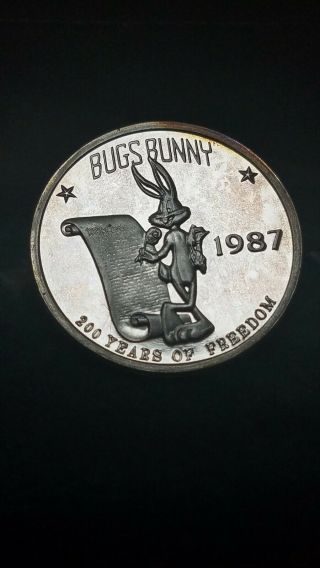 1987 Bugs Bunny Looney Tunes Proof Coin 1 Troy Oz.  999 Fine Silver Round Rare