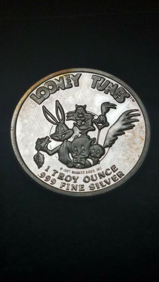 1987 Bugs Bunny Looney Tunes Proof Coin 1 Troy Oz.  999 Fine Silver Round Rare 2