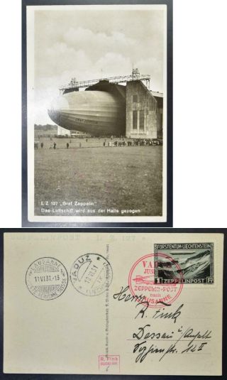Liechtenstein To Suisse 1931,  $200,  Zeppelin,  Rare Airship Flight Ppc Fdc Look