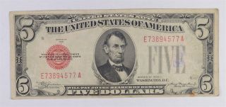 Uncommon 1928 - C $5.  00 Red Seal Us Note - Rare Note 572