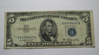 $5 1953 Silver Certificate Bank Note Bill Fine Blue Seal Note Rare