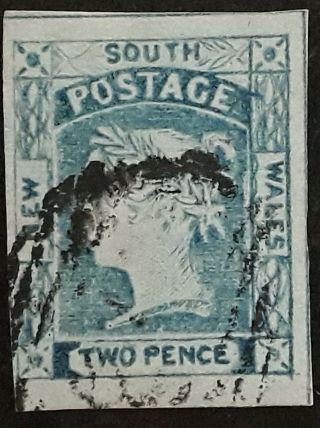 Rare 1855 - Nsw Australia 2d Prussian Blue Laureate Stamp No Wmk Plate 111