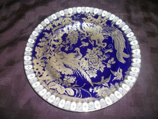 Rare Royal Crown Derby Paradise Birds Cobalt Blue Glaze & Gilded 10½ Inch Plate