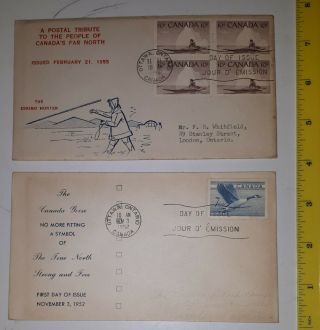Rare Set Of 2 First Day Covers " 1952 &1955 Canada True North " First Day Of Issue