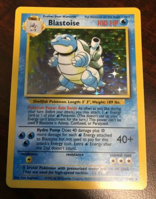 Blastoise Base Set Holo Foil Rare 1999 Pokemon Card 2/102