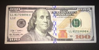 Lucky 98 Us $100 Bill,  Fancy Repeating 98 Serial,  Rare,  Circulated