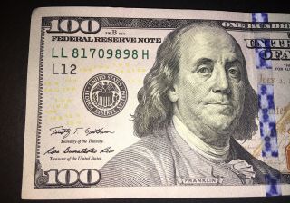 Lucky 98 US $100 Bill,  Fancy Repeating 98 Serial,  Rare,  Circulated 3
