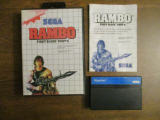 Rare Sega Master System Rambo W/cartridge,  Instructions & Box Blue Re - Release