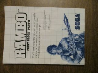RARE Sega Master System RAMBO w/Cartridge,  Instructions & Box BLUE RE - RELEASE 5