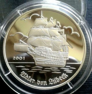Togo 1000 Francs 2001,  Silver Proof,  Adler Von Lubeck Ship,  Very Rare And Value