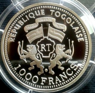 Togo 1000 Francs 2001,  silver proof,  Adler von Lubeck ship,  very rare and value 2