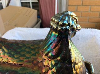 Rare Fenton Large Iridescent Carnival Glass Hen on Nest Candy Dish 4
