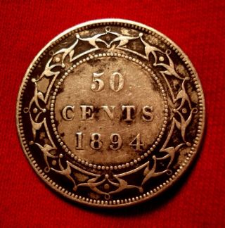 1894 NEWFOUNDLAND 50 Fifty Cent SILVER VICTORIA Rare 2