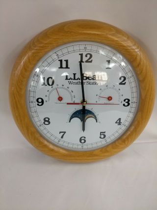 Ll Bean Wall Clock Weather Station Thermometer Hygrometer Moon Phase Rare 12 "