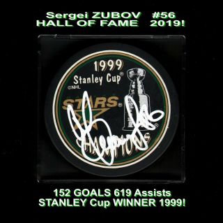 Sergei Zubov Signed Dallas Stars 56 1999 Cup Puck Disc 