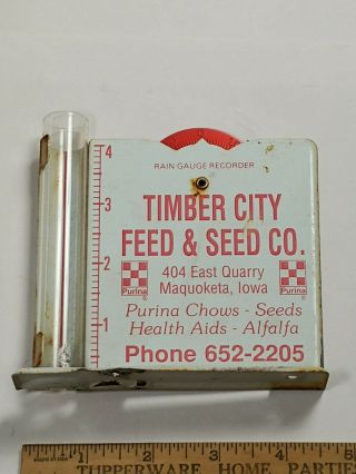 Timber City Feed And Seed Vintage Antique Glass Tin Rain Gauge Rare