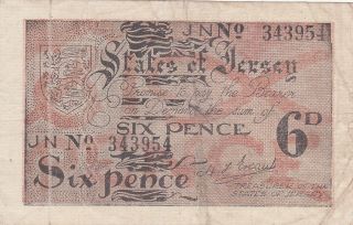 6 Pence Fine Banknote From German Occupied Jersey 1941 - 42 Pick - 1a Rare