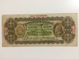 Australia 1928 R07 10 Shilling Half Sovereign Riddle Heathershaw Banknote Rare
