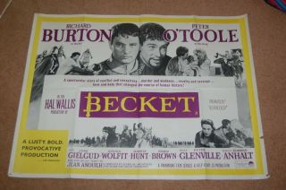 Becket (1964) - Rare Uk Quad Poster - Richard Burton & Peter O 