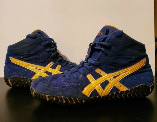 Rare Asics Navy/yellow Aggressor 1 Wrestling Shoes Size 9.  5
