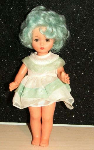 Rare Htf 1960s Furga Doll W/blue Hair Brown Eyes Eyelashes 11 " Made In Italy