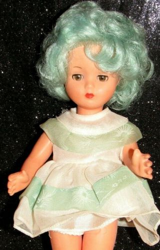 RARE HTF 1960s Furga Doll w/BLUE HAIR BROWN Eyes Eyelashes 11 