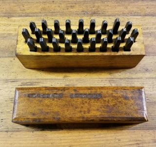 Rare Antique Tools Letter Punch 1/4 " Stamp Set • Black Locust Wooden Holder ☆usa