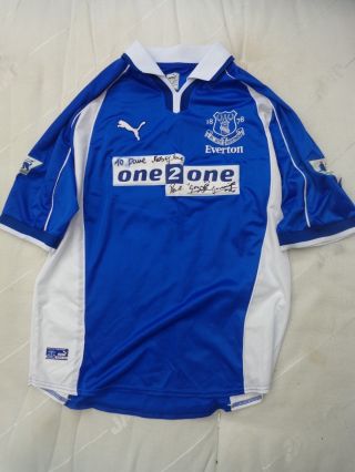 Rare Everton 2000 - 2002 Large Mens Home Football Shirt Signed By Paul Gascoigne