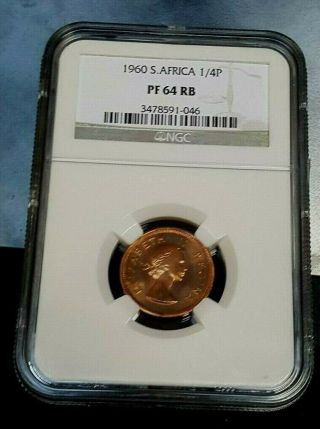 1960 South Africa Proof Quarter Penny 1/4p Ngc Pf64rb Pop8 Rare 3,  360 Minted