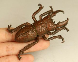 Rare Chinese Old Red Copper Handmade Beatles Statue Figure Hand Piece Tea Pet