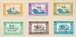HATAY TURKEY STAMPS 1939 ANNEXATION SYRIA,  3 RARE PAGES OF VF MOG 5