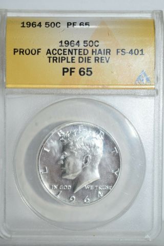 1964 Kennedy Half Dollar Pf - 65 Anacs Tdr Fs - 401 Accented Hair Extremely Rare