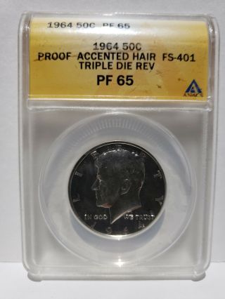 1964 Kennedy Half Dollar PF - 65 ANACS TDR FS - 401 Accented Hair EXTREMELY RARE 3