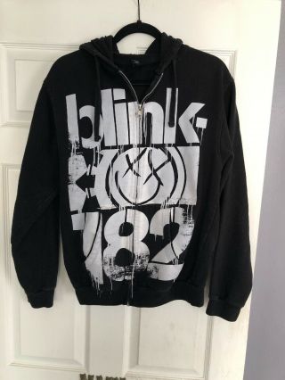 Vintage Blink 182 Hoodie Sweatshirt Zip Up Rare Medium Sz Black